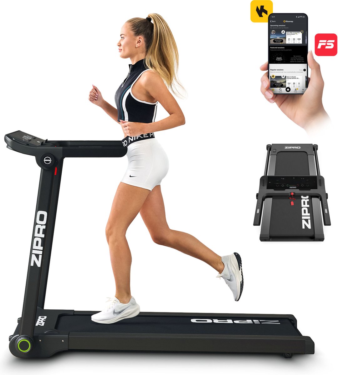Zipro® Pacto Elektrische Loopband 1-16 km/h - Wandelband - 12 Programma’s - Cardiotraining - LCD-display - Eenvoudig opvouwen naar een verticale positie - Nauwkeurige gegevensmeting - Ingebouwde luidsprekers - Bluetooth