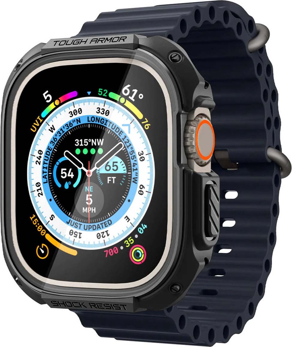 SPIGEN Tough Armor Case smartwatch geschikt voor Apple Watch Ultra 2 - 49 mm, Apple Watch Ultra - 49 mm Smartwatch cover Zwart