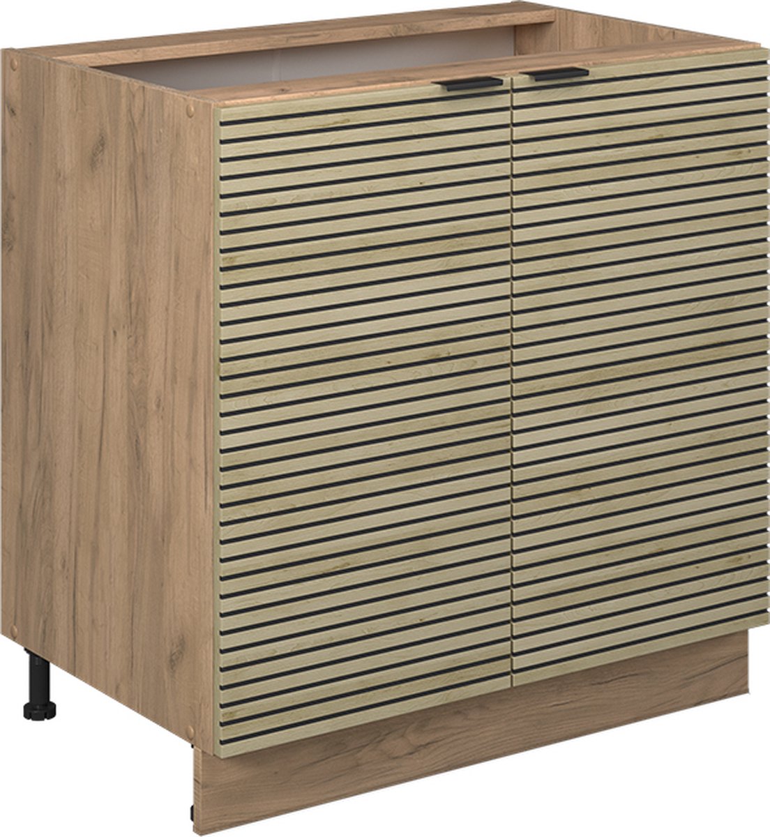 Vicco Fame-Line Keukenonderkast – 80 cm met legplank, WB Marmer Eiken paneel Eiken paneel/Goudkleurig Eiken