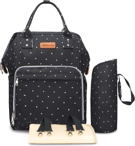 Casual luierrugzak, tas voor mama en baby, organizer, rugzak voor onderweg, grote luiertas, flessentas, ideaal voor kinderwagen en ziekentas, zwart, L