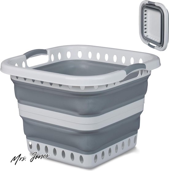 Mrs. Jones Opvouwbare Wasmand 40 Liter Grijs Wit Kunststof 35x48x48 cm Heupwasmand Takkenbos .