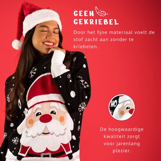 JAP Christmas Kersttrui (maat S) - 100% Gerecycled - Kriebelt niet - Kerstcadeau volwassenen - Foute Kersttrui dames en heren - Kerstman - Zwart