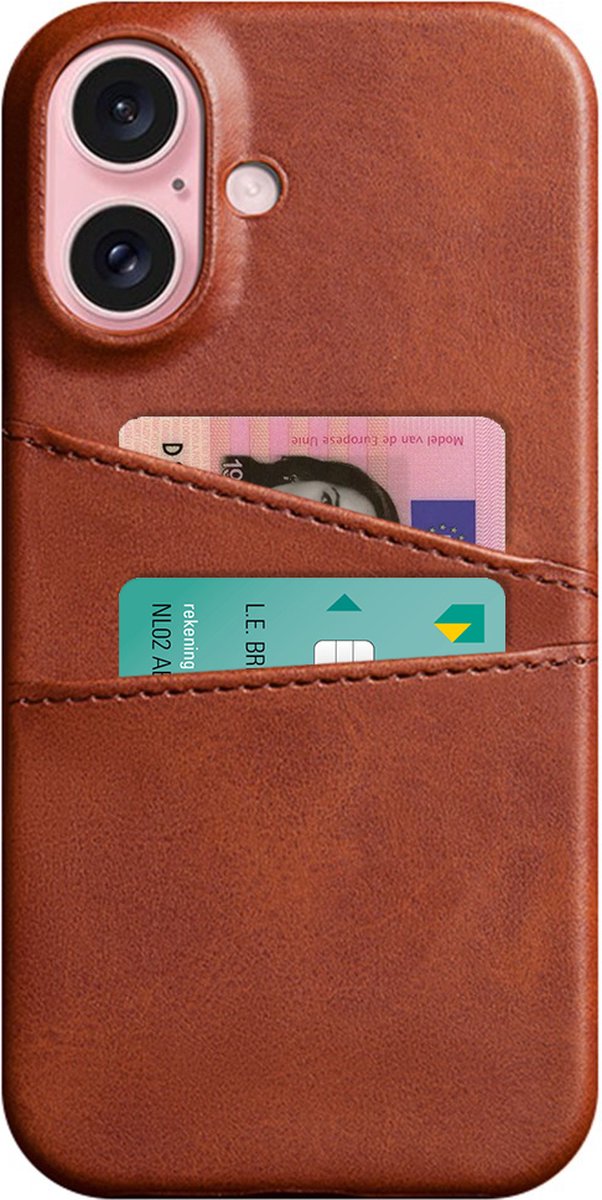 Peachy Duo Cardslot Wallet vegan leather hoesje geschikt voor iPhone 16 Plus - bruin