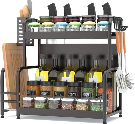 Support à épices extensible en métal 49x43x22,5 cm - Organisateur de support à épices pour cuisine - Organisateur pour support à épices - Support à épices 2 couches suspendu