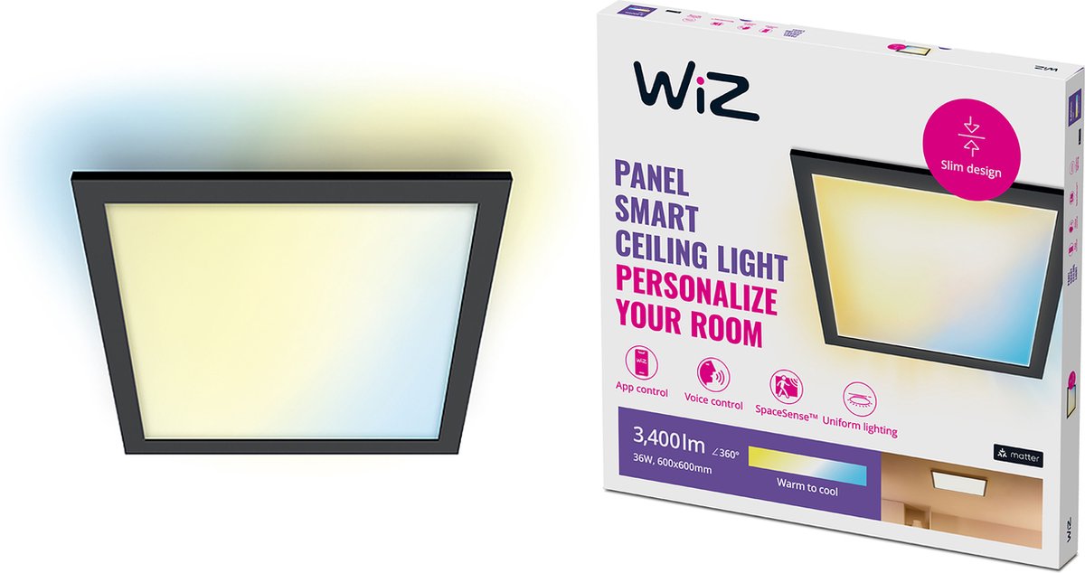 WiZ LED Panel Ceiling Light Square Tunable White Black