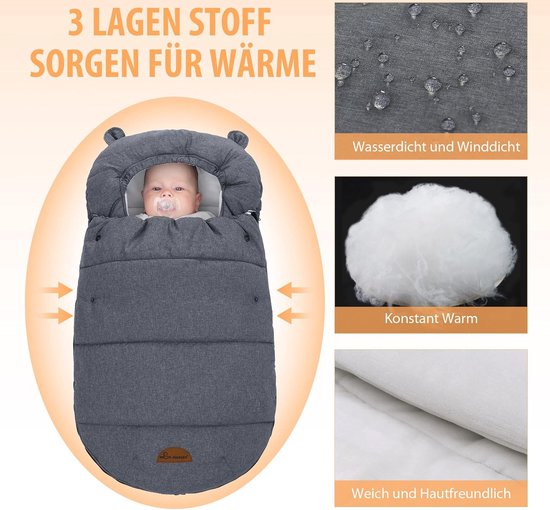 Babyvoetenzak wintervoetenzak voor kinderwagen, wol, afmetingen 85 cm, voor buggy, teddybeer, grafiet [071 Babyvoetenzak wintervoetenzak voor kinderwagen, wol, afmetingen 85 cm, voor buggy, teddybeer, grafiet [071