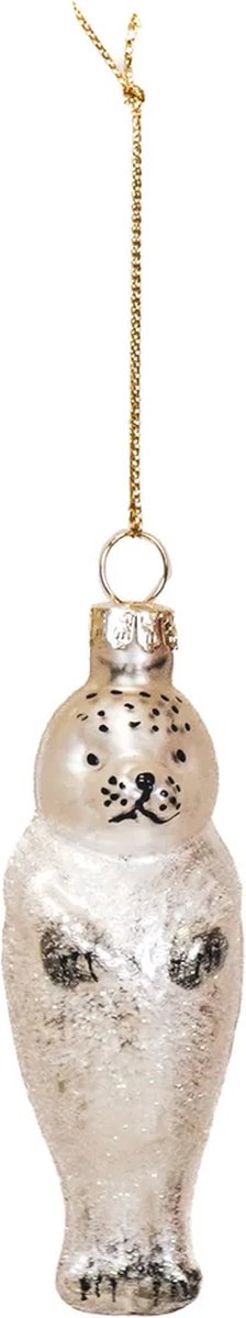 Housevitamin Kersthanger – Zeehond Kerstbal – Glas – Wit – 3,5x3,5x9,5 cm | Trendy & Grappig Ornament