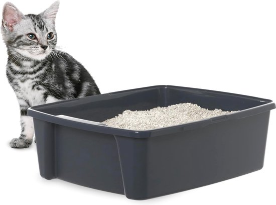 OHMG Kattenbak, kattentoilet, gesloten kattenbak, grote kat, kattenbak met deksel, afneembaar dienblad, filter en kattenbakschep (A-blauw - 48,5 x 36,5 x 38 cm