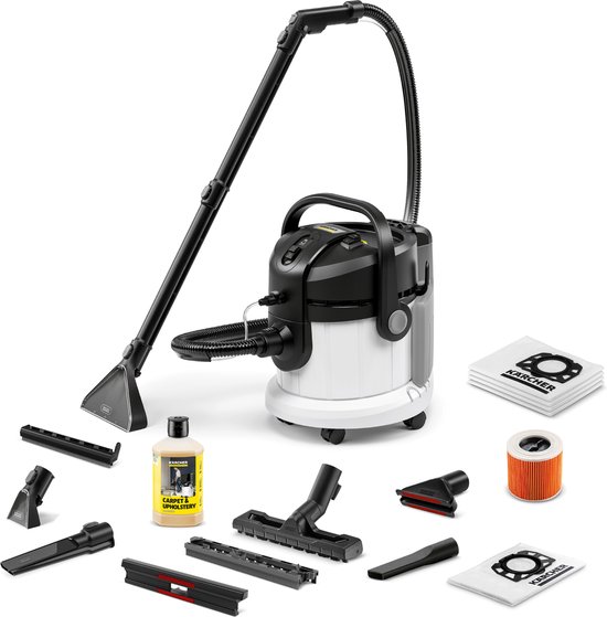 Kärcher Tapijtreiniger SE 4 Plus SET - Incl. extra Vliesfilterzakken 4st. - 4 / 4 liter - 3-in-1 Sproei-extractie - Tapijt- en bekledingsreiniger RM 519, 1L