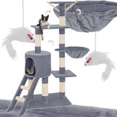 tectake Krabpaal voor Katten | Middelgrote Krabpaal met Sisalpalen, Grot en Trap | Kattenhuis 144 cm Hoog | Klimboom en Speelboom voor Katten - Grijs