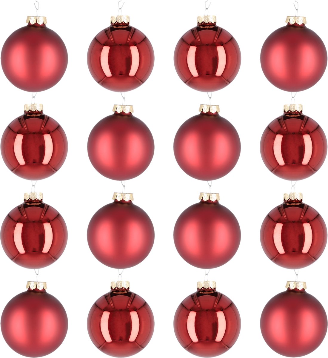 Glazen kerstballen - Set van 16 stuks/80mm - Luxe kerst decoratie - Sfeervolle kerstversiering voor in de kerstboom - Glas - Dark Red Combi - Donkerrood