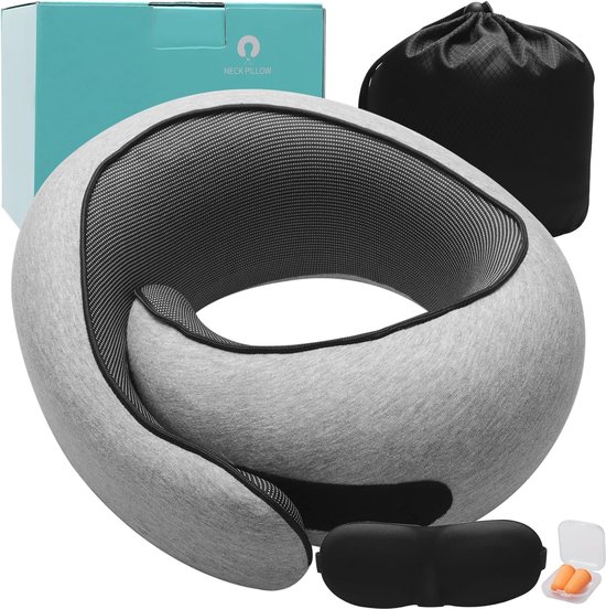 Nekkussenset, converteerbaar, rekbaar, U-vorm, reiskussen met zwart oogmasker, gevoerd reiskussen, pluche kussen voor reizen