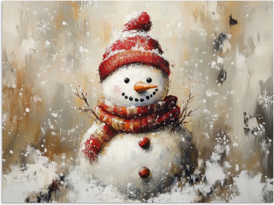 Poster 40x30 cm - Sneeuwpop - Winter - Sneeuw - Beige - Posters - Kamer decoratie - Wanddecoratie woonkamer - Muurdecoratie slaapkamer