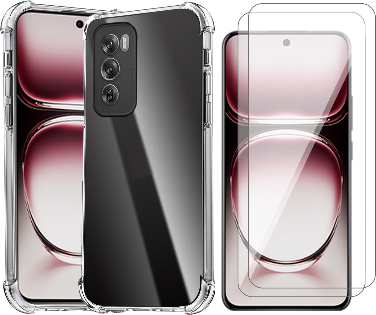Hoesje geschikt voor Oppo Reno 12 Pro - 2x Screenprotector Glas - Shockproof Transparant
