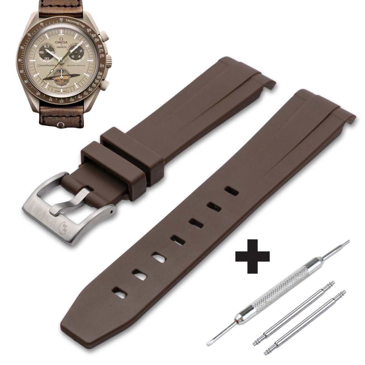 Watch Mates - MoonSwatch Horlogebandje - Bruin + Gratis Tool Pushpins