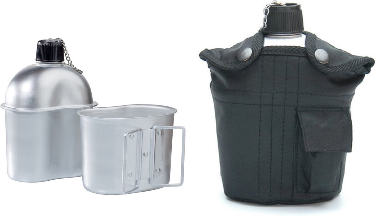 AB US aluminium veldfles 1L met beker en hoes, zwart