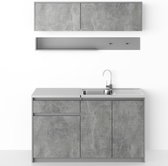 Brina Petite Cuisine 140cm sans équipement Aspect béton ZA140BL - Avec évier & siphon - Mini cuisine 140 cm - Petite cuisine industrielle