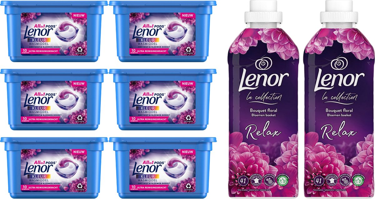 Goedkoopste Lenor Amethist & Bloemen Set 6x waspods - 2x wasverzachter