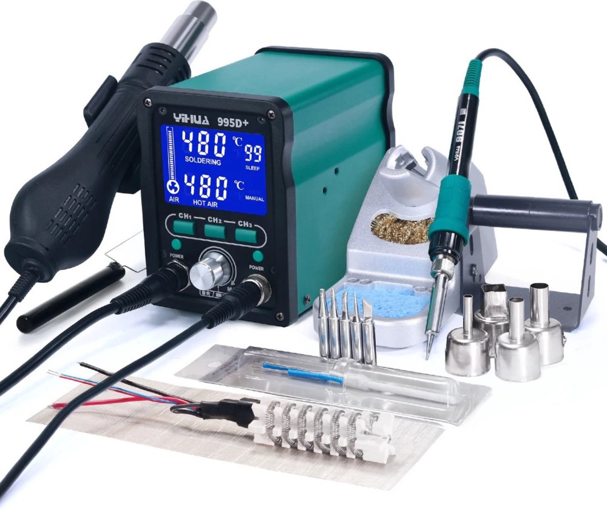 Botec 995D+ SMD Soldeerstation - soldeerbout - soldeerset - met pluggable heteluchtpistool - tot max 480°C
