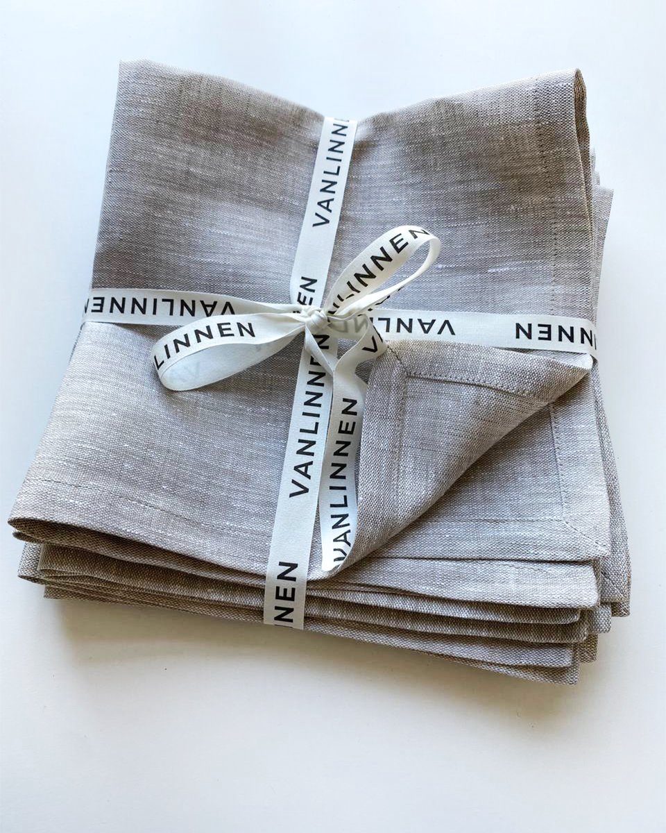 VANLINNEN - Linen Flax grey napkins - natural 100% linen - 45cm x 45cm - 4pcs - Vlasgrijze servetten