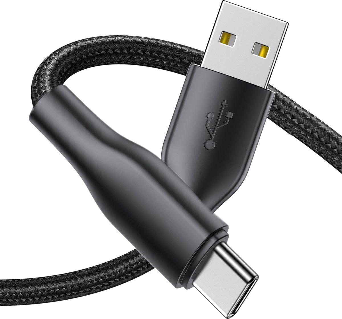 USB A naar USB C Kabel 1 Meter - Stevig Nylon - Zwart