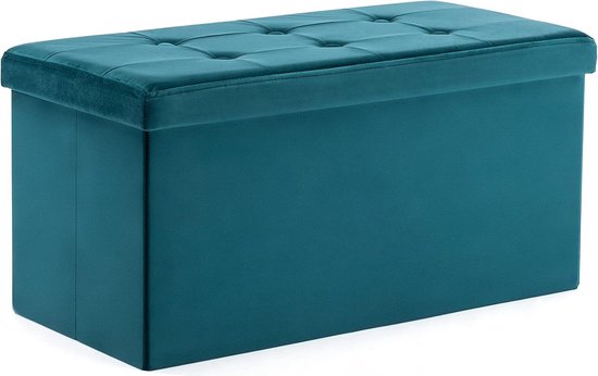 HNNHOME 45cm Rond Linnen Gewatteerde Zitting Ottomaanse Opbergkruk, Voetenbank Poefs Stoel Met Deksels Navy
