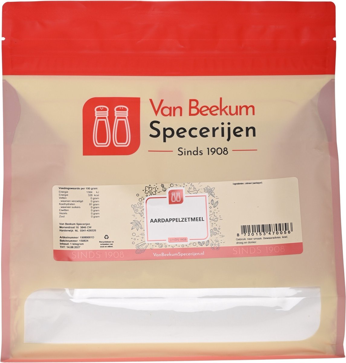 Goedkoopste Van Beekum Specerijen - Aardappelzetmeel - 1 kilo (hersluitbare stazak