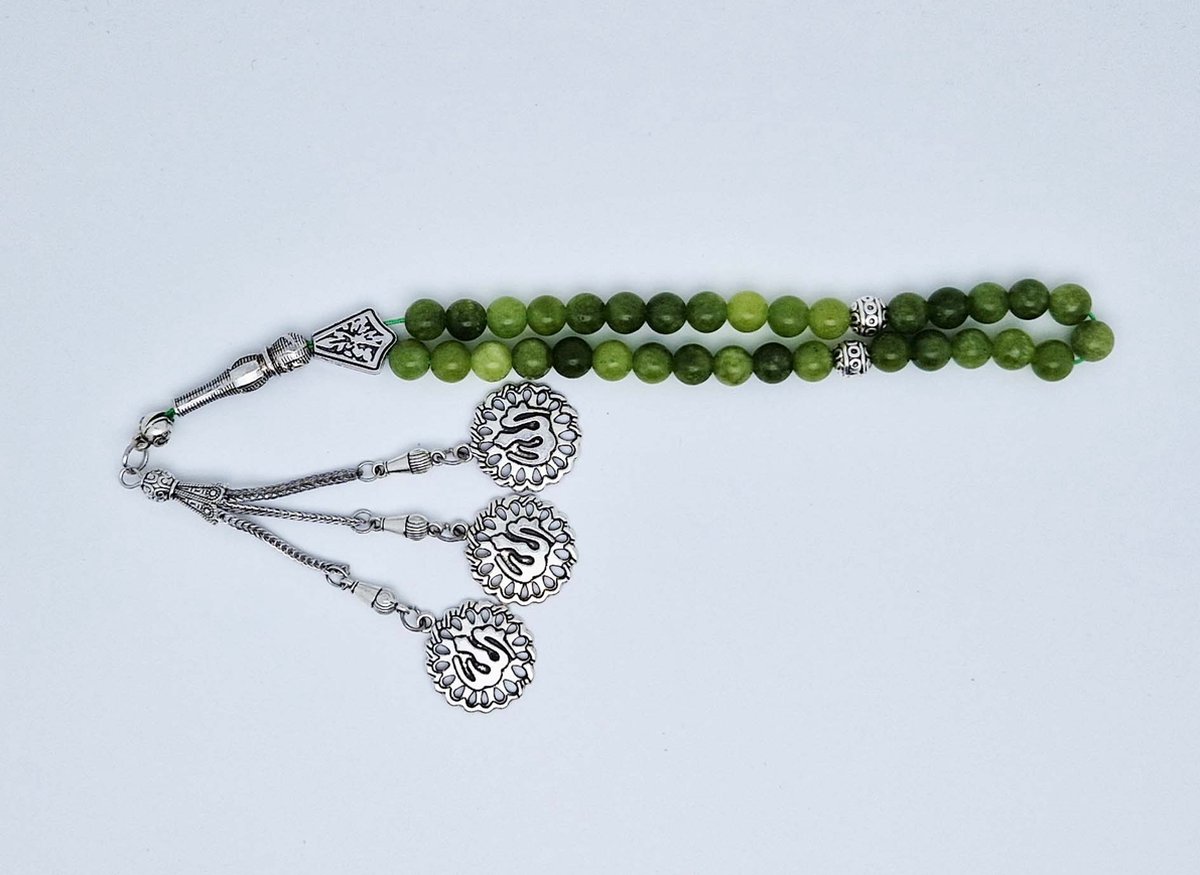 Handgemaakte tesbih "tasbih" natuursteen " Kraal Koreaanse jade" - Aantal kralen 33 - Diameter kralen 8 MM - met metaal tassel "model 1" - Een mooi cadeau-idee