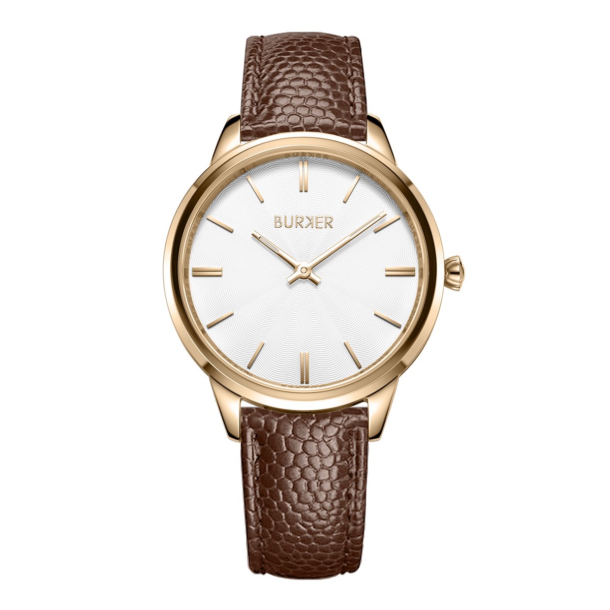 BURKER Emily Horloge Dames - Rond - Goud Bruin - Leren Band - 36 mm
