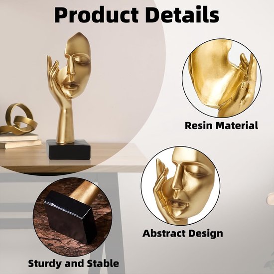 maozyiltle Vrouwengezicht standbeeld set van 3, gouden zwarte denker verzamelstandbeeld, moderne kunst woondecoratie, geschikt voor boekenplank, tv-kast en cadeau voor vrienden (zwart-3 stuks