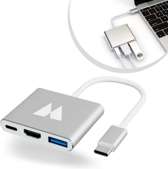 USB-C 3-in-1 Adapter Allsa met 4K HDMI, USB-A en USB-C opladen voor MacBook, Dell, Surface, Samsung