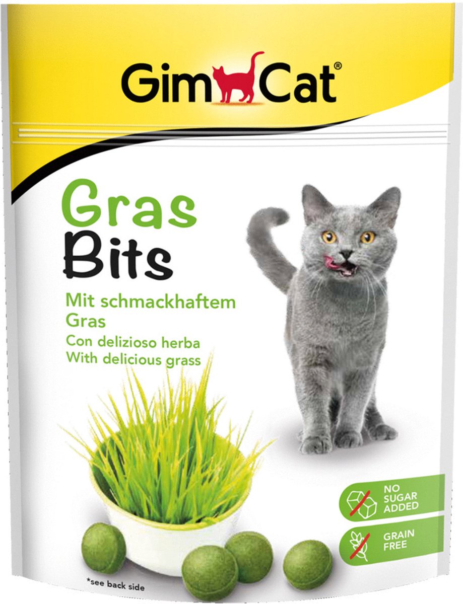 GimCat Gras Bits – Aanvullend kattenvoer / kattensnack met smaakvol gras – 40gr, 140gr en 425gr – Gras Bits 140g