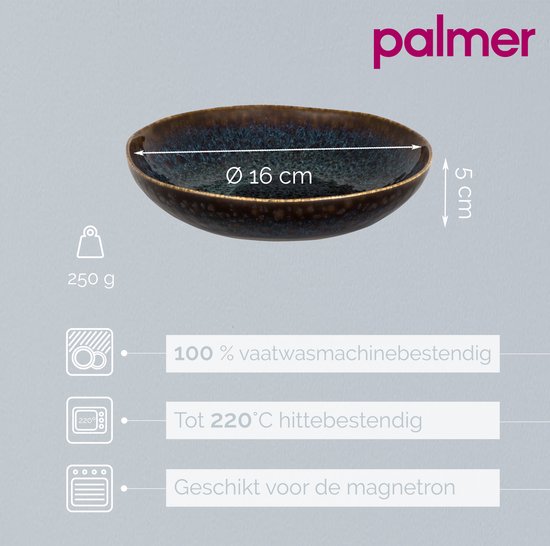 Donkerblauwe stoneware kom, ø 16 cm, 5 cm hoog, 250g. Vaatwasser-, magnetron- en ovenbestendig tot 220°C.