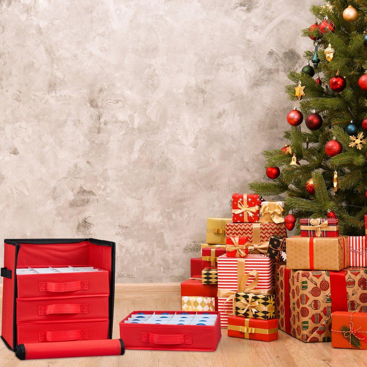 Kerstballen opbergbox - met lades - 64 vakken - verstelbare schotjes – foto 5