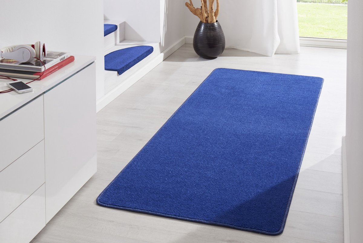 Loper Uni Laagpolig Effen Vloerkleed - Fancy - Blauw 80x200 cm