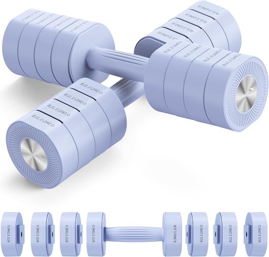 MERACH Halters, korte halters, set van 2, verstelbaar, 4-in-1 halters voor dames, 1-4 kg verstelbare gewichten, dumbell voor krachttraining, fitness, thuisgym, cadeau, blauw