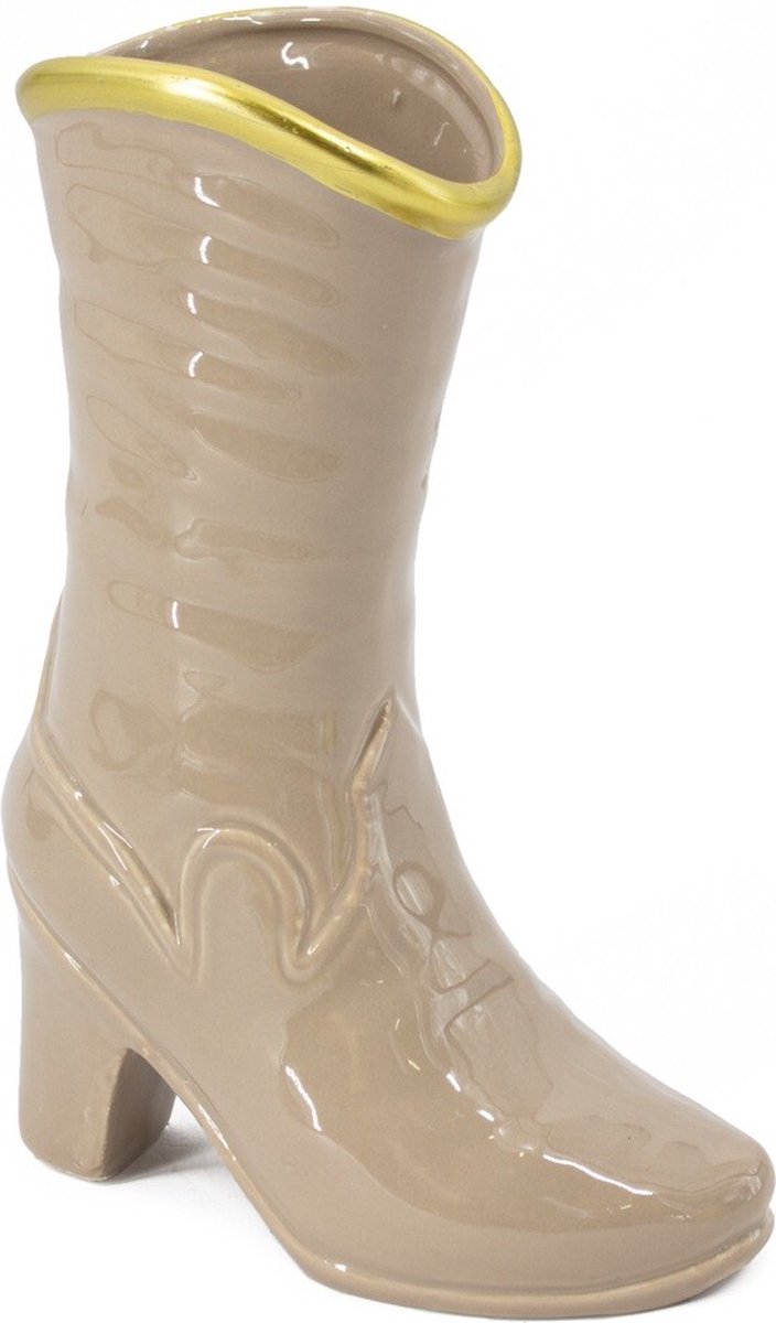 homebound by ky Aardewerk vaas laars zand | 7,5x3,5x8cm | bloemenvaas keramiek laars off-white Beige