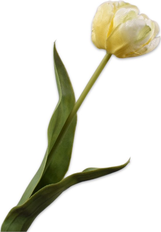 Silk-ka Kunstbloem-Zijden Bloemen Tulp Steel Geel-Wit 47 cm Per 2 Stuks