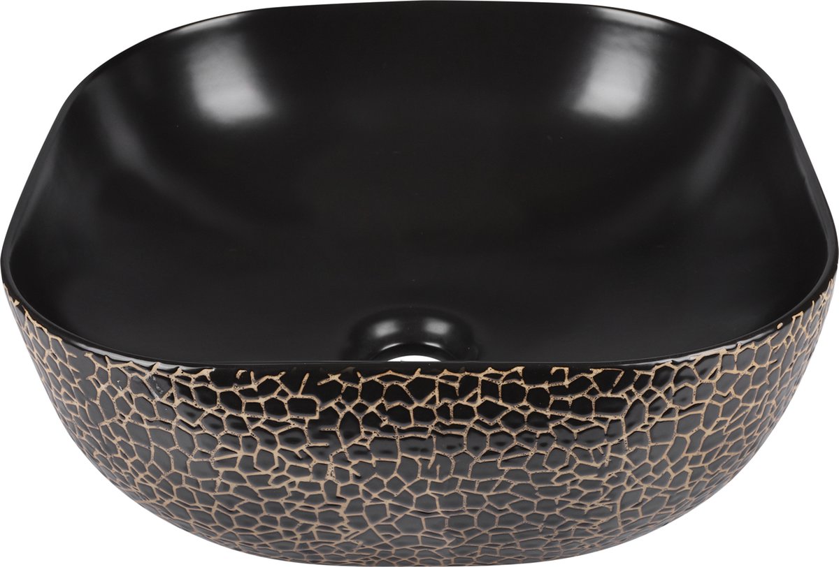 Differnz Safari Waskom 41.5x41.5x14cm Keramiek Snake Zwart/goud