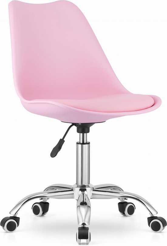 ALBA Bureaustoel Roze, Ergonomisch Design, Verstelbare Zithoogte, Chrome Basis. Perfect voor Kinderkamer of Kantoor. Max. 110 kg