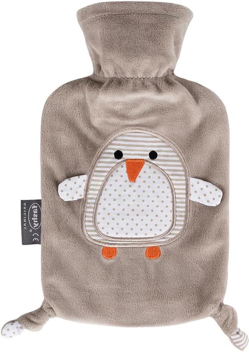 Warmwaterkruik Pinguïn met knuffelzachte overtrek van 100% polyester - thermoplast - robuust en duurzaam - 0.8 liter