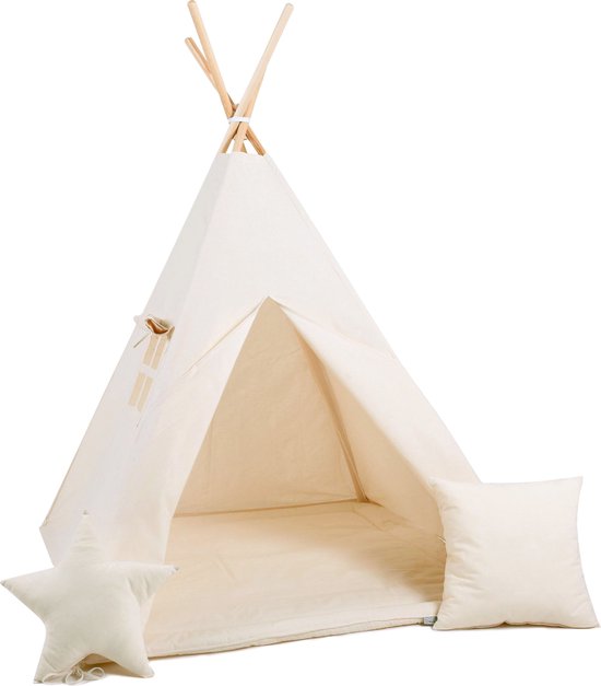 TIPI tent Beige voor kinderen - met 2 kussens en speelmat