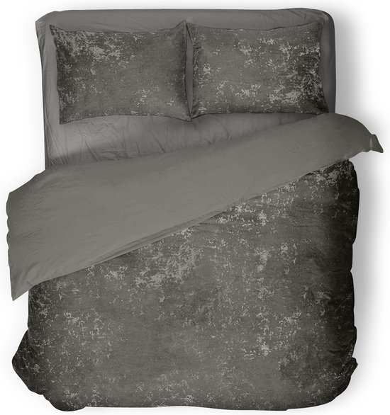 Eleganzzz Dekbedovertrek Crushed Velvet - Dark Grey - Dekbedovertrek 200x200/220cm - 100% Velvet - Tweepersoons dekbedovertrekken