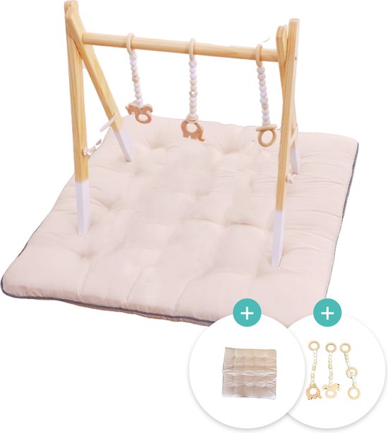 Lusio Babygym - met Wasbare Speelmat - Baby Gym Hout - Complete Baby Mat Set