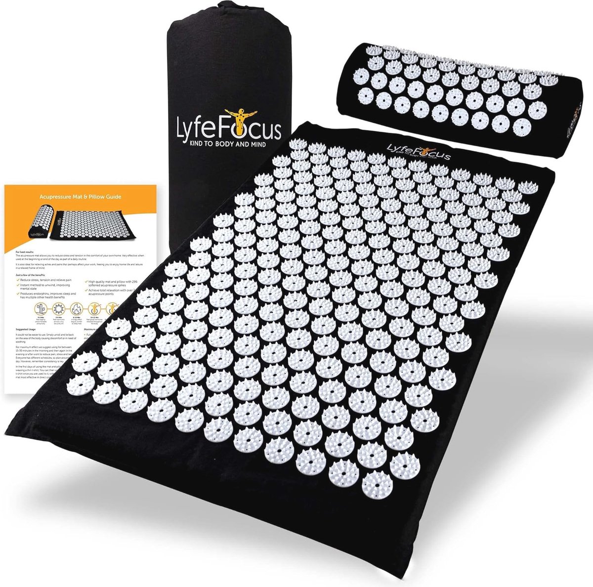 Goedkoopste Acupressuur Mat & Kussen Set met Reistas - Gedempte Spike Acupunctuur Massage voor Rug, Nek & Schouder Pijnverlichting