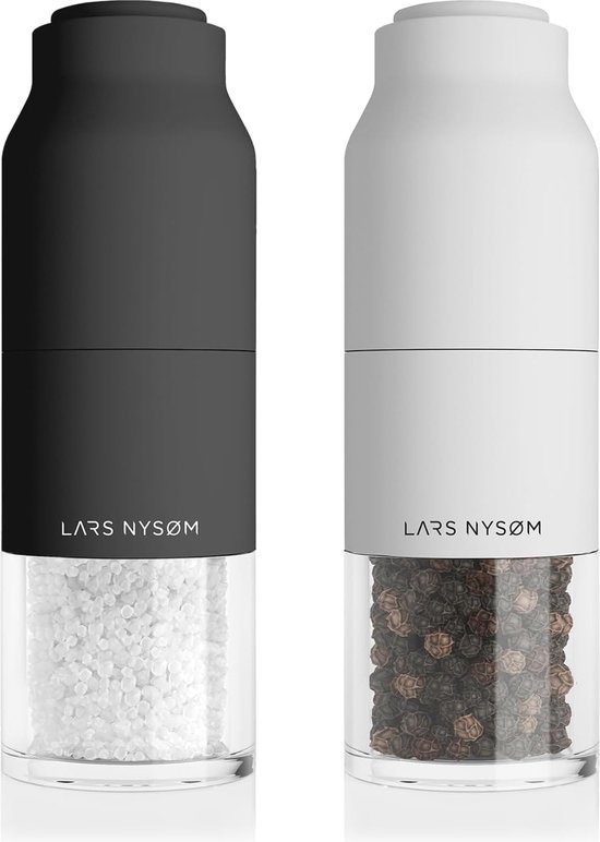 LARS NYSM zout- en pepermolen elektrische set van 2 met instelbare keramische molen van grof naar fijn I Design kruidenmolen set automatisch (2 stuks) (Brick Red LARS NYSM zout- en pepermolen elektrische set van 2 met instelbare keramische molen van grof naar fijn I Design kruidenmolen set automatisch (2 stuks) (Brick Red