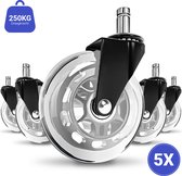 Stane Bureaustoel Wieltjes - Bureaustoelwielen - Zwenkwielen - 11mm - Set van 5 - Thuiswerken zonder Bureaustoelmat of Vloerbeschermer - Grijs