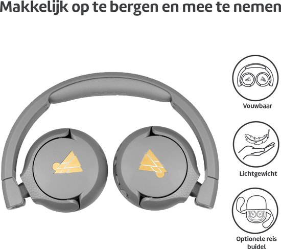 POGS - The Gecko 2 - Draadloze on-ear kinder koptelefoon - Bluetooth - Veilige volumebegrenzing - Duurzaam - Gratis app voor extra functies - rGrijs
