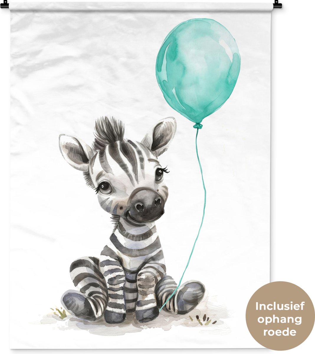 Wandkleed 120x160 cm - Wanddoek Zebra - Baby dier - Blauwe ballon - Wandtapijt - Wandkleden