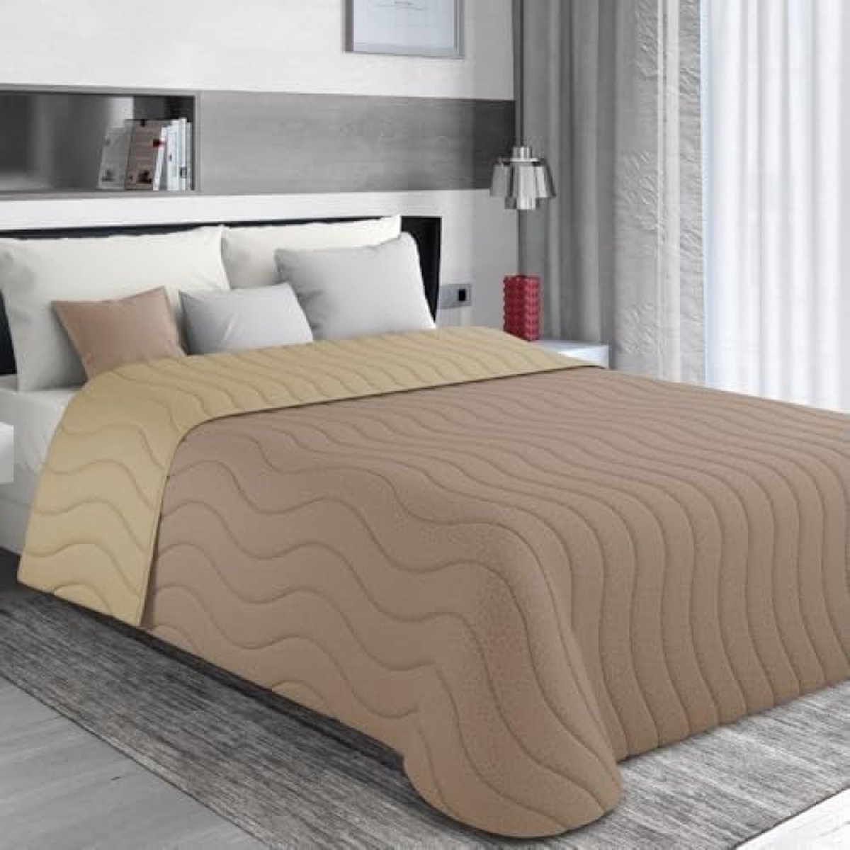 Sprei 215x265 Ideaal voor Tussenseizoen (100 gr/mq) 100% Extra Zachte Microvezel, Dubbelzijdig Thema Dubbele Kleuring, Made in Italy
